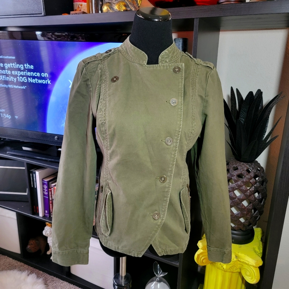 Hang Ten Military Style Cross Collar Jacket Green sz L